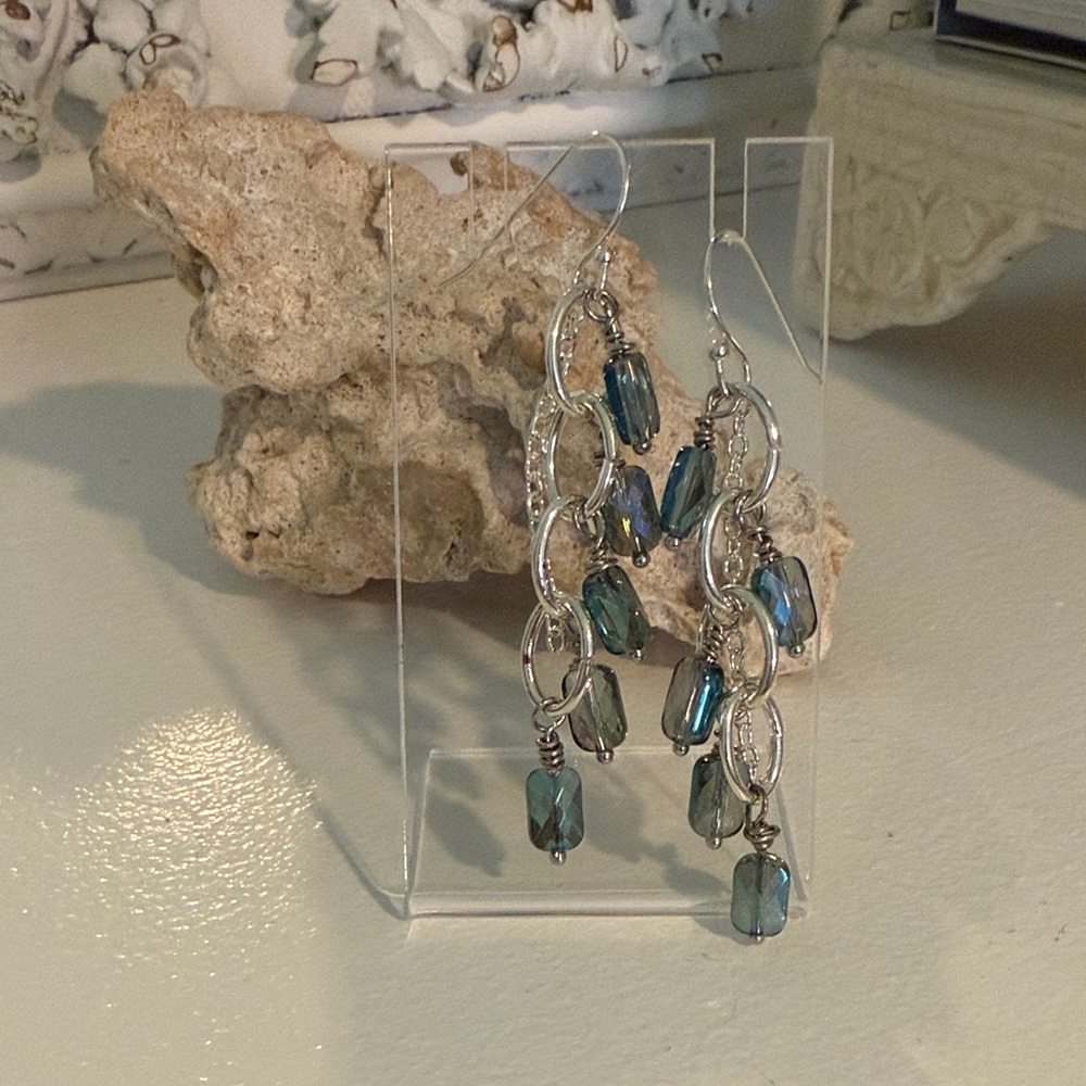 Darling Silver and Blue Dangle Earrings